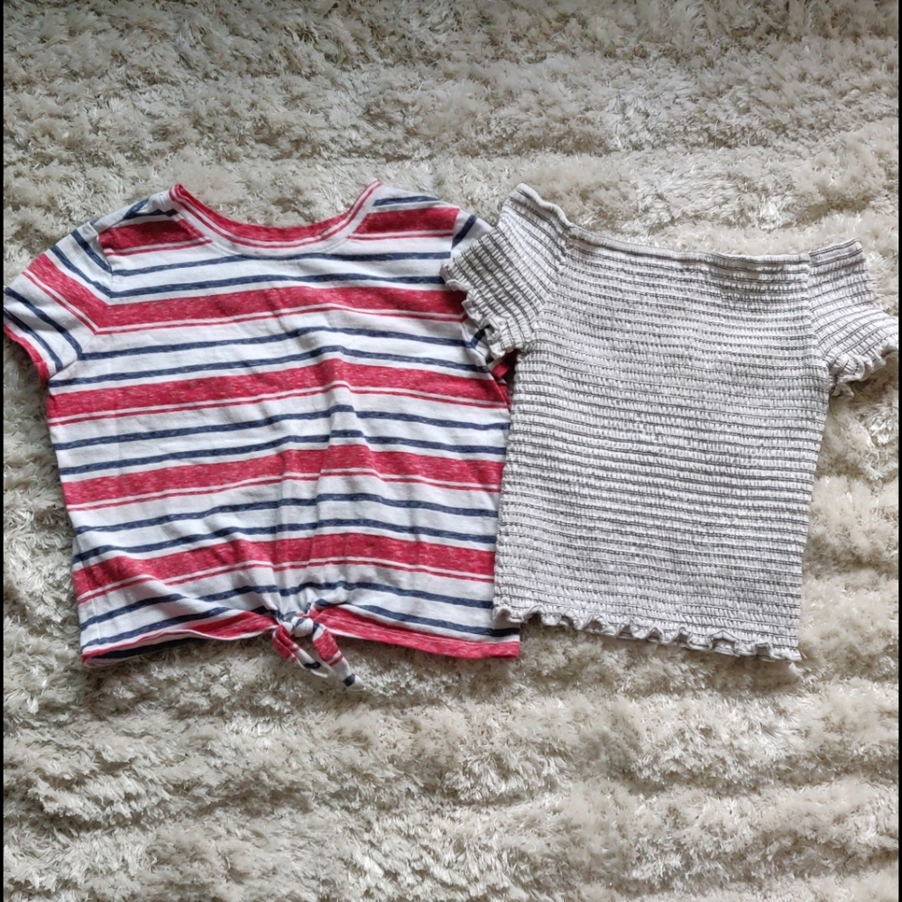 EUC Pair of girl's striped short sleeve shirts